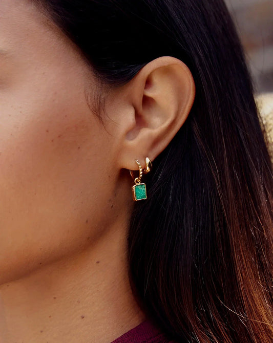 Mini Pyramid Charm Hoop Earrings | 18ct Gold Vermeil/Amazonite