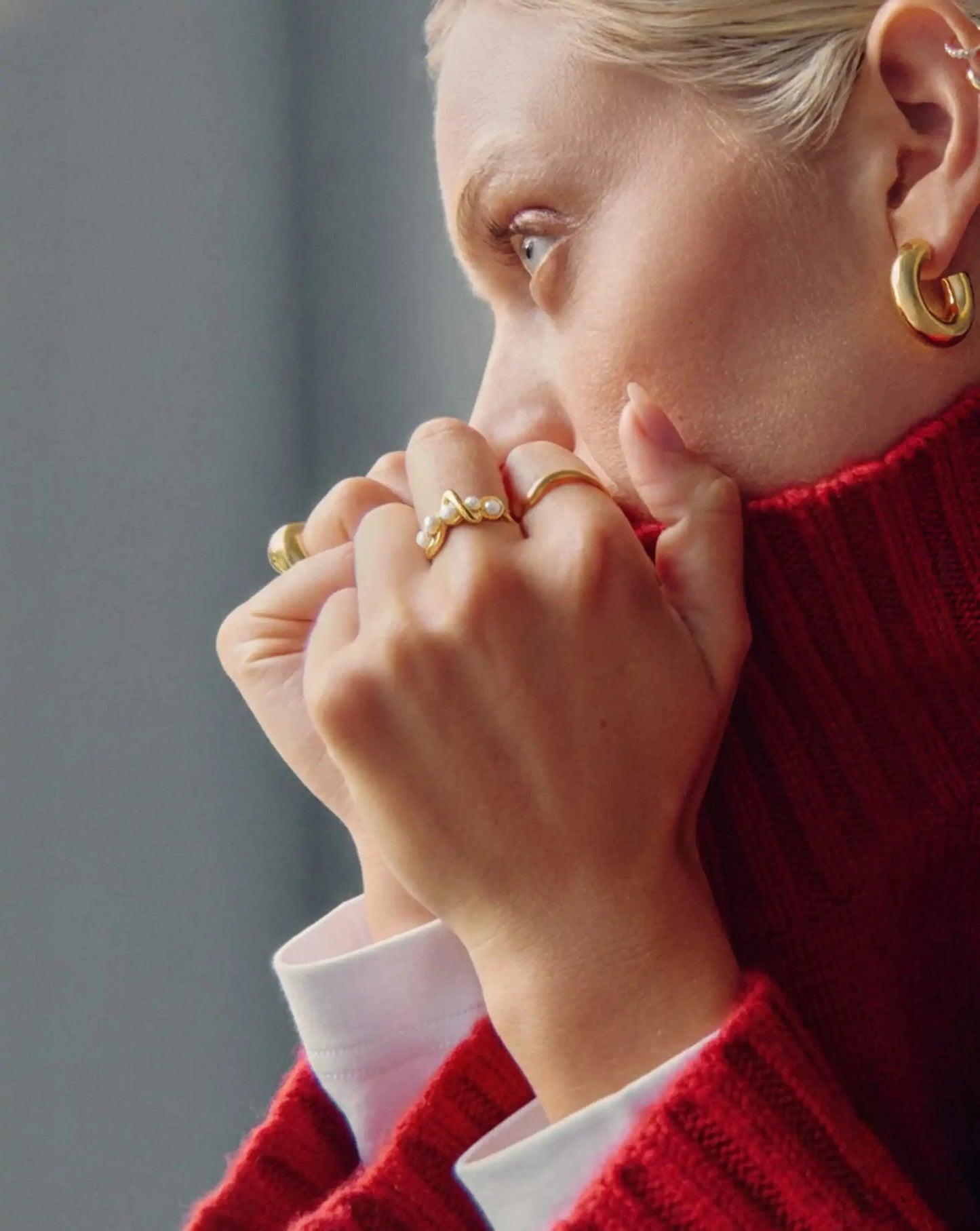 Molten Pearl Twisted Stacking Ring | 18ct Gold Vermeil/Pearl