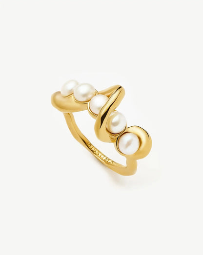 Molten Pearl Twisted Stacking Ring | 18ct Gold Vermeil/Pearl