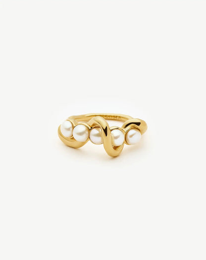 Molten Pearl Twisted Stacking Ring | 18ct Gold Vermeil/Pearl