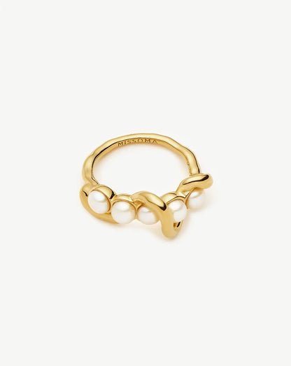 Molten Pearl Twisted Stacking Ring | 18ct Gold Vermeil/Pearl