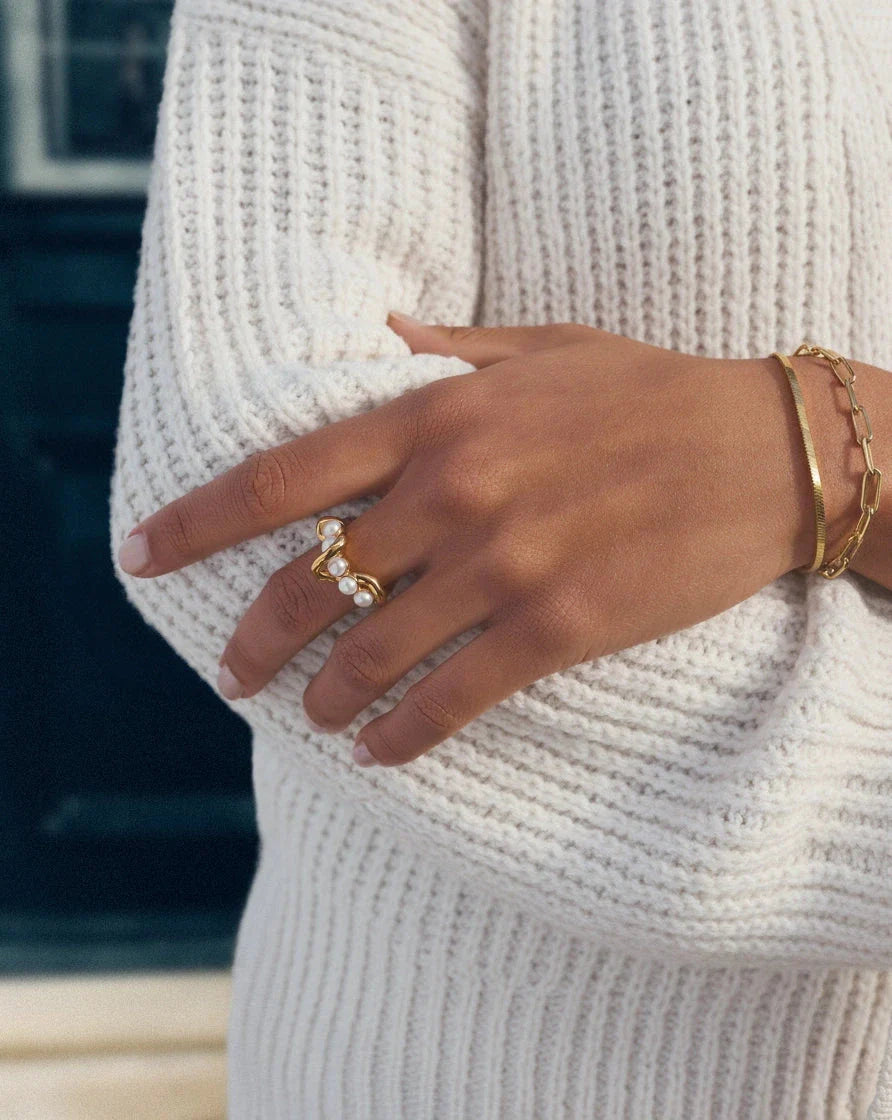 Molten Pearl Twisted Stacking Ring | 18ct Gold Vermeil/Pearl