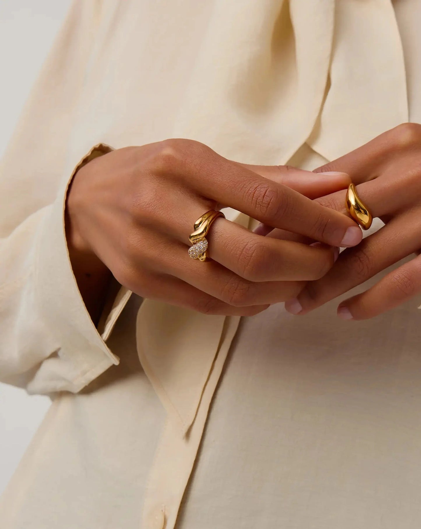 Molten Snow Double Statement Ring | 18ct Gold Plated/Cubic Zirconia