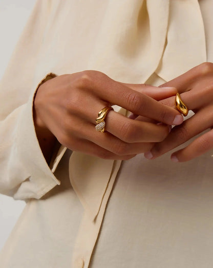 Molten Snow Double Statement Ring | 18ct Gold Plated/Cubic Zirconia