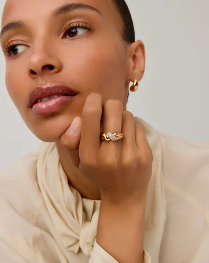 Molten Snow Double Statement Ring | 18ct Gold Plated/Cubic Zirconia