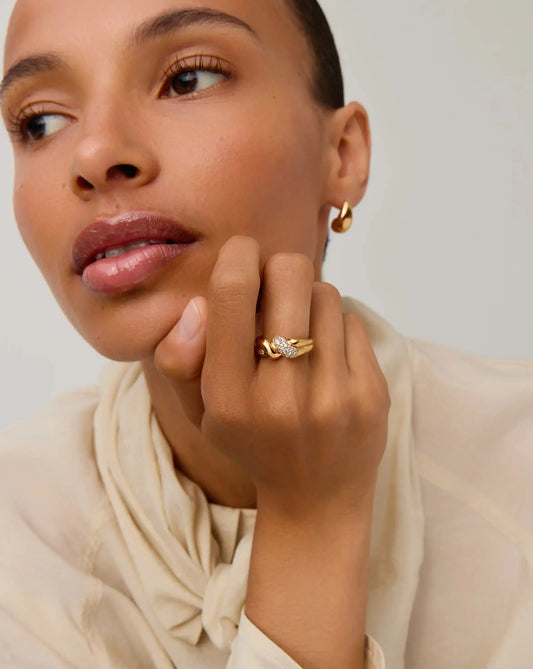 Molten Snow Double Statement Ring | 18ct Gold Plated/Cubic Zirconia