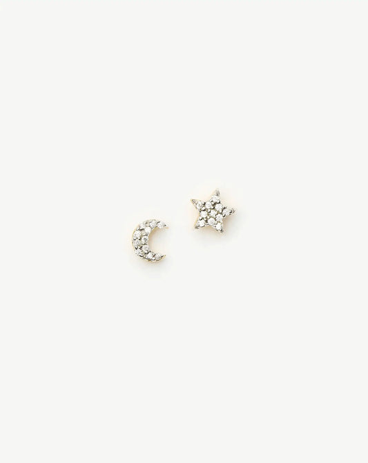 Pave Star Moon Stud Earrings