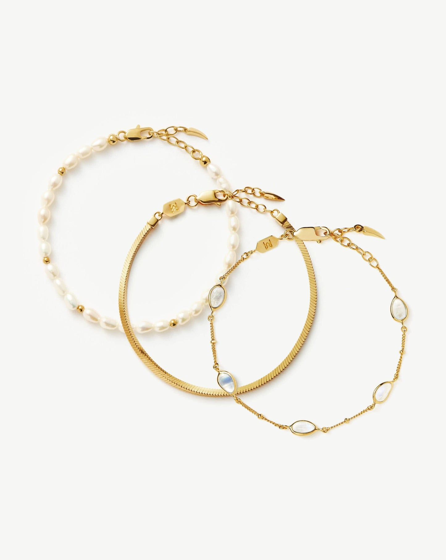 Pearl & Snake Chain Triple Bracelet Set | 18ct Gold Plated