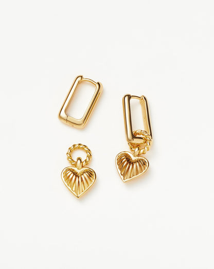 Ridge Heart Charm Earrings | 18ct Gold Vermeil