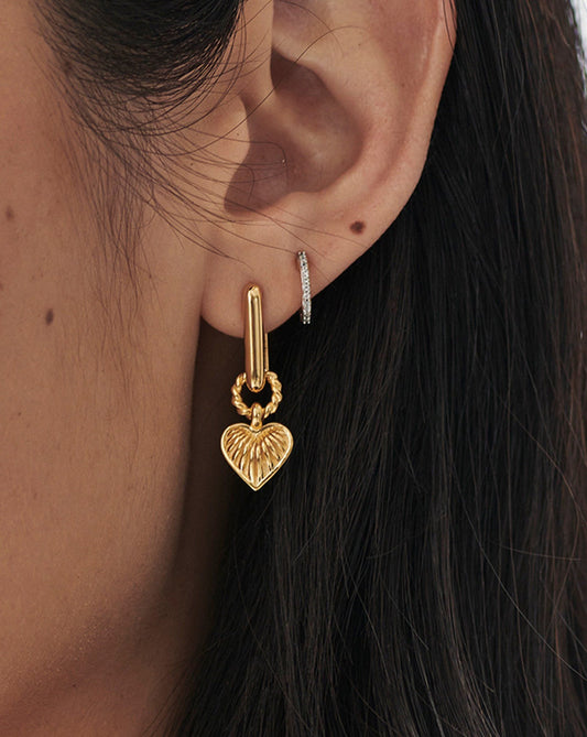 Ridge Heart Charm Earrings | 18ct Gold Vermeil