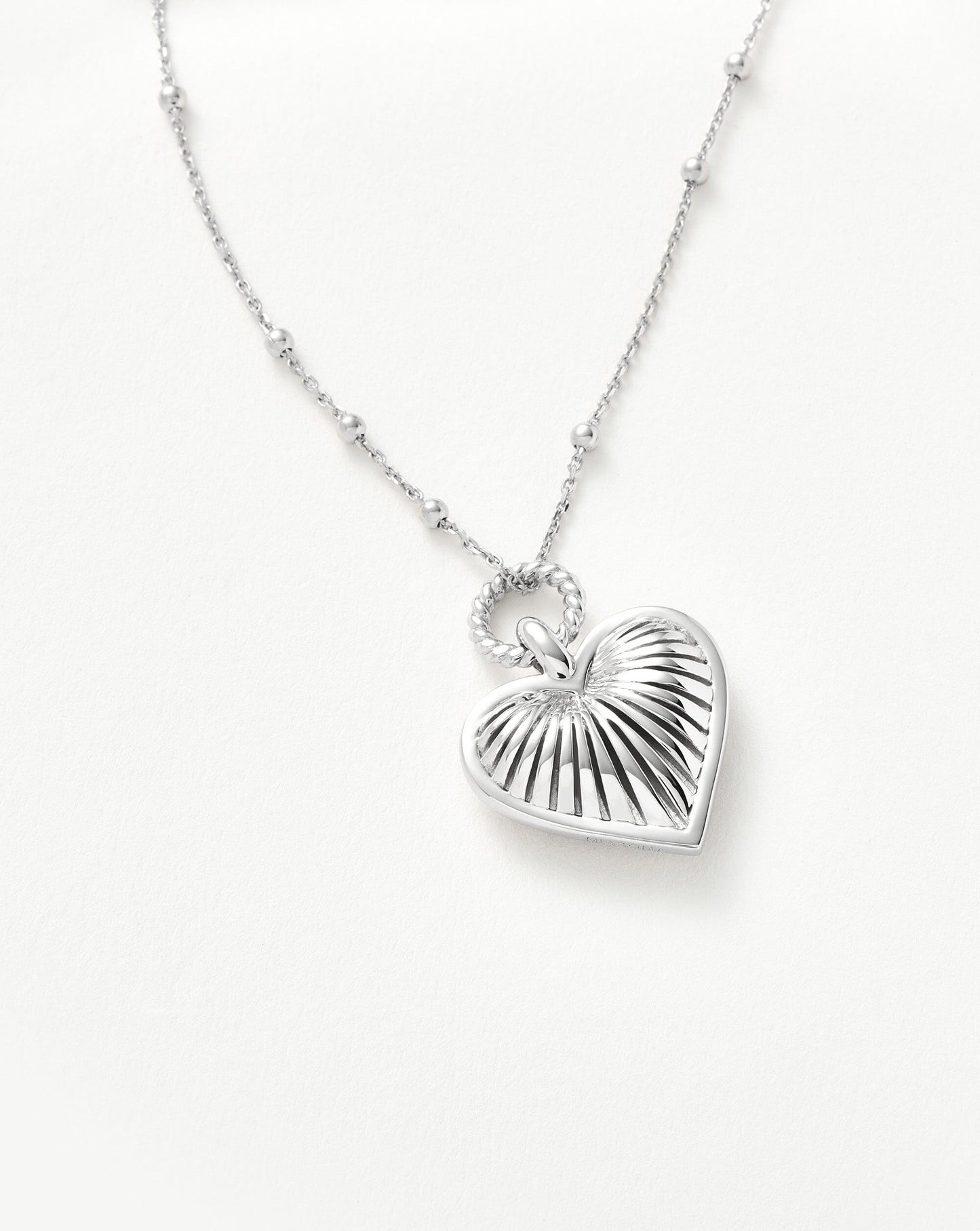 Ridge Heart Charm Pendant Necklace | Silver Plated