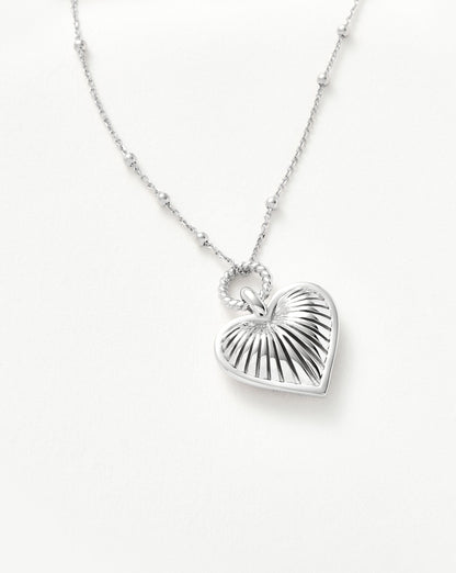 Ridge Heart Charm Pendant Necklace | Silver Plated