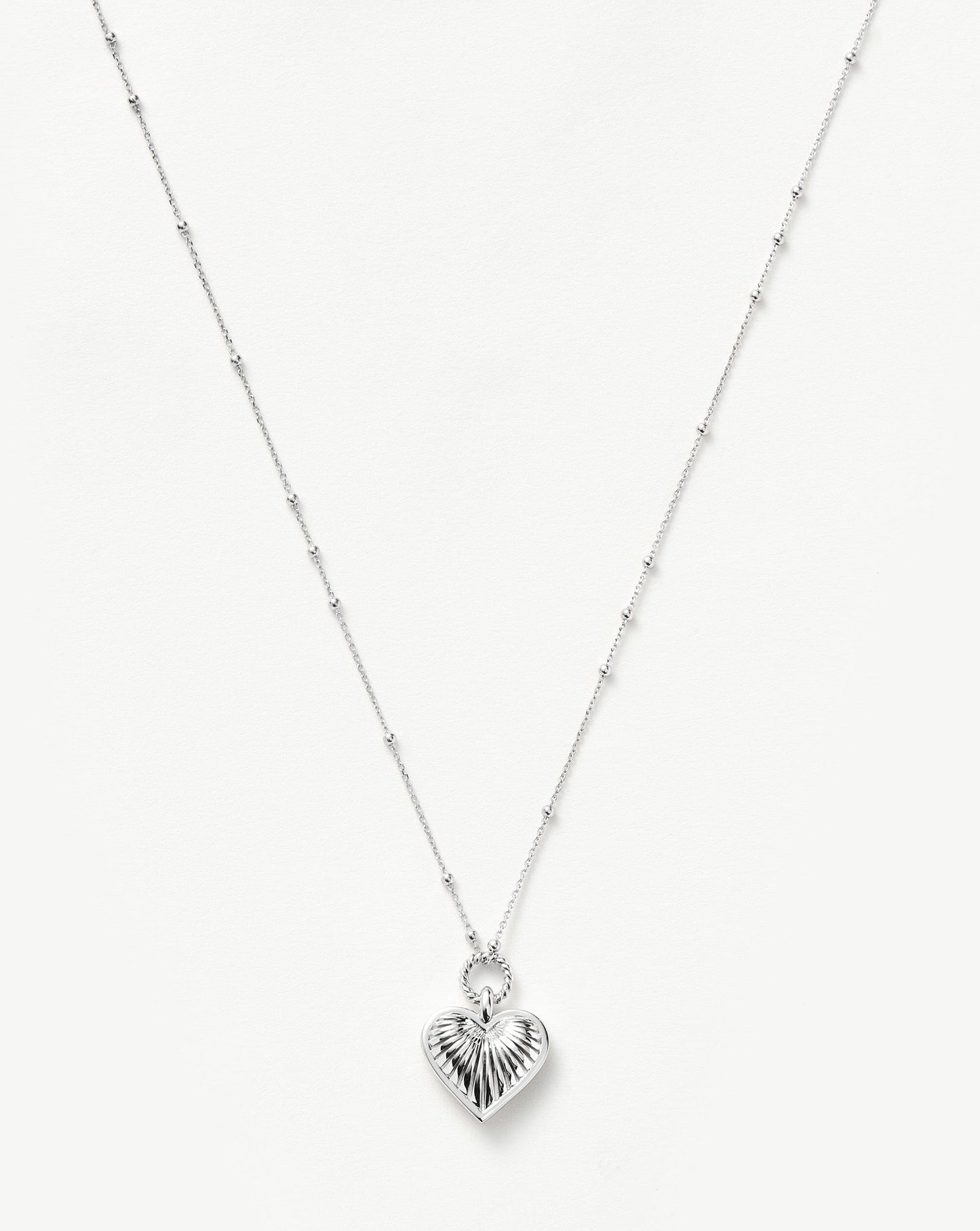 Ridge Heart Charm Pendant Necklace | Silver Plated
