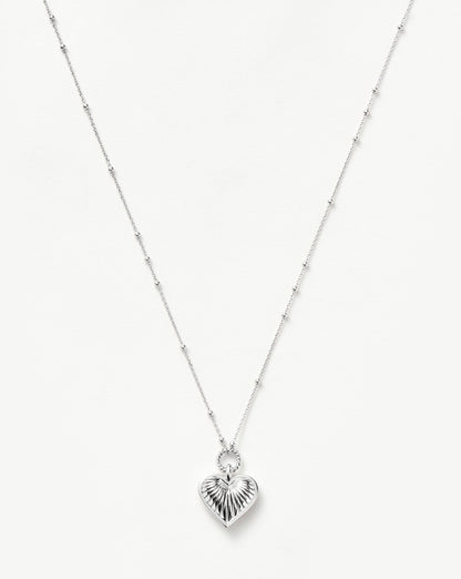 Ridge Heart Charm Pendant Necklace | Silver Plated