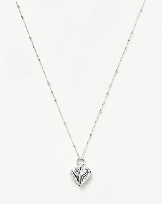 Ridge Heart Charm Pendant Necklace | Silver Plated