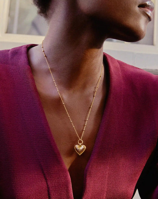 Ridge Heart Charm Pendant Necklace | 18ct Gold Plated