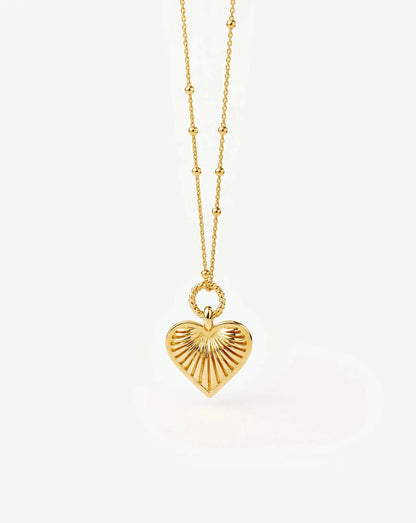 Ridge Heart Charm Pendant Necklace | 18ct Gold Plated