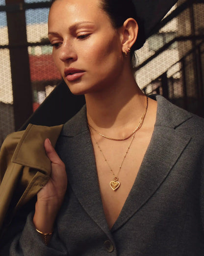 Ridge Heart Charm Pendant Necklace | 18ct Gold Plated