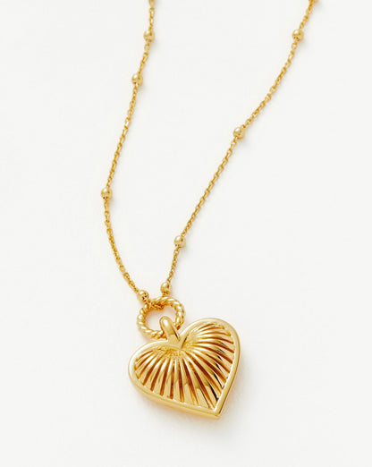 Ridge Heart Charm Pendant Necklace | 18ct Gold Plated