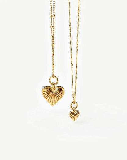 Ridge Heart Charm Pendant Necklace | 18ct Gold Plated