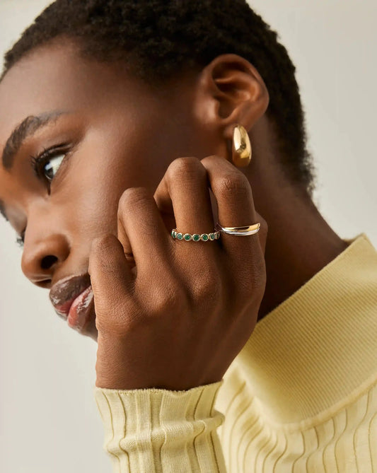 Tennis Eternity Stacking Ring | 18ct Gold Vermeil/Emerald Green Nano-crystal