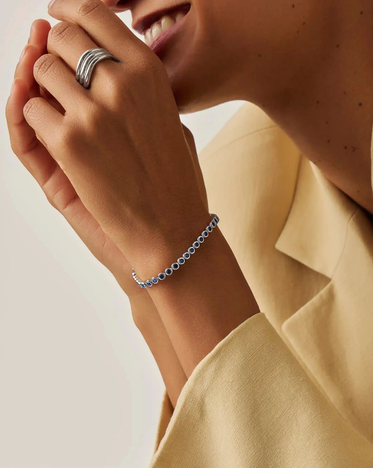 Tennis Round Bracelet | Sterling Silver/Sapphire Blue Nano-crystal