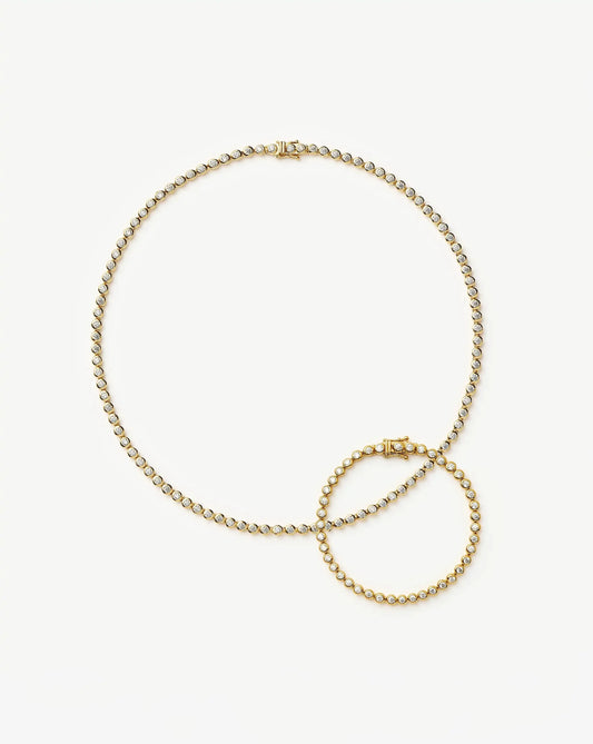 Tennis Round Necklace & Bracelet Set | 18ct Gold Plated/18ct Gold Vermeil/Cubic Zirconia