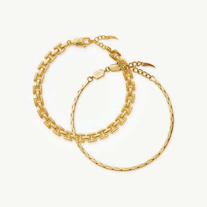 Timepiece & Cobra Snake Chain Bracelet Set | 18ct Gold Plated
